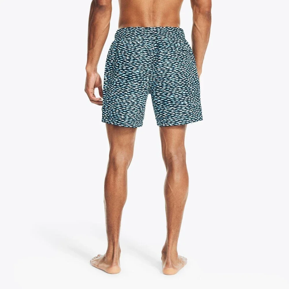 Nautica Swim Trunks Shorts Mens Navy Blue Fish Print Drawstring Waist FTS1026